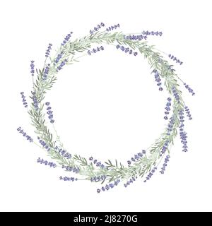 Couronne fleurie. Cadre lavande rond. Couronne décorative rustique, illustration vectorielle isolée sur blanc Illustration de Vecteur