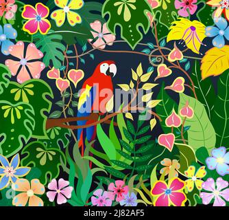 Illustration numérique d'un perroquet aux couleurs vives dans un cadre de jungle Banque D'Images