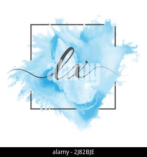 Les lettres minuscules calligraphiques L et X sont écrites en ligne continue sur un arrière-plan coloré dans un cadre Illustration de Vecteur