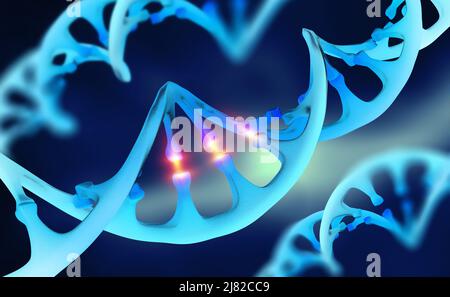 ADN cybernétique, étude des chaînes génétiques. 3d illustration des technologies futures. Cybernétique et amélioration du génome humain Banque D'Images