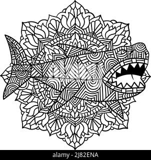 Pages de coloriage de Megalodon Mandala pour adultes Illustration de Vecteur