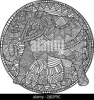 Pages de coloriage de Mandala éléphant pour adultes Illustration de Vecteur