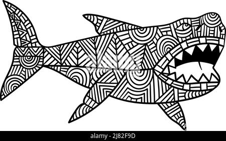 Pages de coloriage de Megalodon Mandala pour adultes Illustration de Vecteur