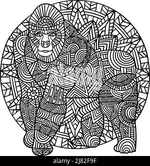 Gorilla Mandala coloriage pages pour adultes Illustration de Vecteur