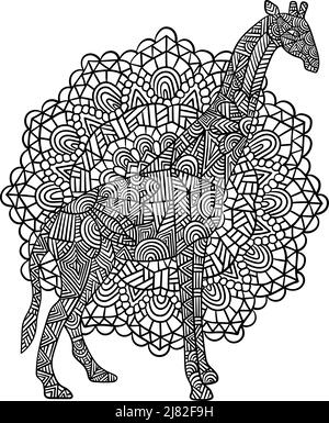 Giraffe Mandala coloriage pages pour adultes Illustration de Vecteur