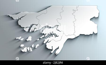 Pays politique carte géographique de la Guinée-Bissau avec des régions avec des ombres Banque D'Images