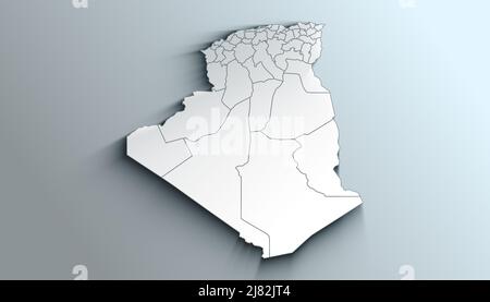 Pays politique carte géographique de l'Algérie avec les provinces de l'ombre Banque D'Images