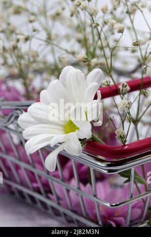 fleurs dans le panier du marché Banque D'Images