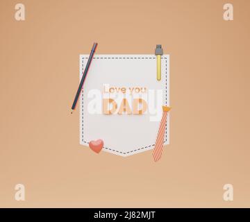 Carte de fête des pères, je t'aime papa. 3d rendu. Banque D'Images
