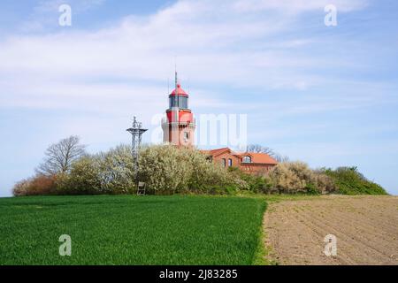 Phare de Buk à Bastorf, quartier de Rostock, Mecklembourg-Poméranie-Occidentale, Allemagne. Phare historique sur la baie de Mecklembourg, Mer Baltique. Banque D'Images