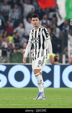 Alvaro Morata, l'avant espagnol de Juventus, regarde pendant la finale de Coppa Italia entre Juventus et Inter au stade Olimpico de Rome, au centre de l'Italie, le 11 mai 2022. Banque D'Images