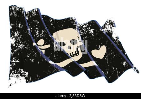 Vecteur texturé Grunge illustration d'un Jolly Roger de la Pirate Stede Bonnet. Tous les éléments sont soigneusement définis sur des couches et des groupes bien définis. Illustration de Vecteur