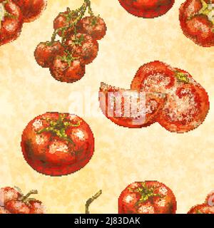 Croquis colorés de tomates sur papier vintage, motif sans couture Illustration de Vecteur