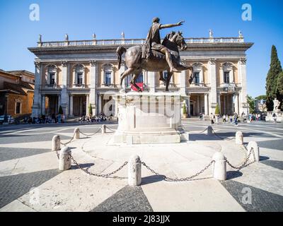 Statue équestre, statue de bronze, empereur Marcus Aurelius, Capitole, Capitole, Rome, Latium, Italie Banque D'Images