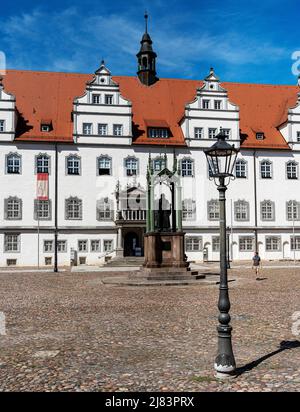 Ancien hôtel de ville, marché, Luther City Wittenberg, Wittenberg, Saxe-Anhalt, Allemagne Banque D'Images