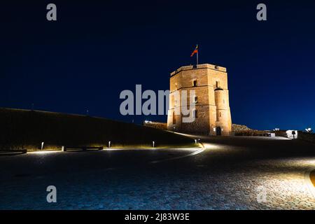 Tour de Gediminas la nuit. Château du haut de Vilnius Banque D'Images