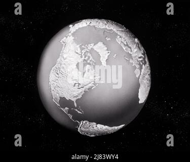 1960S VUE DU GLOBE TERRESTRE MONTRANT LE CONTINENT NORD-AMÉRICAIN ÉTATS-UNIS CANADA GROENLAND ET OCÉAN ATLANTIQUE ET PÔLE NORD ARCTIQUE - S17377 HAR001 HARS À L'ANCIENNE Banque D'Images