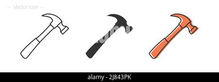 Icône de marteau de menuisier. Contour modifiable. Illustration vectorielle isolée de formes différentes. Illustration de Vecteur