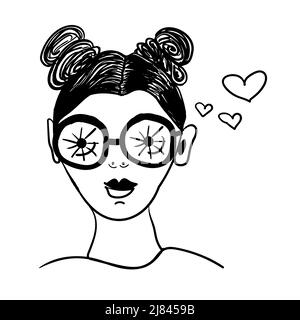 Fille en lunettes de soleil, noir et blanc illustration Illustration de Vecteur