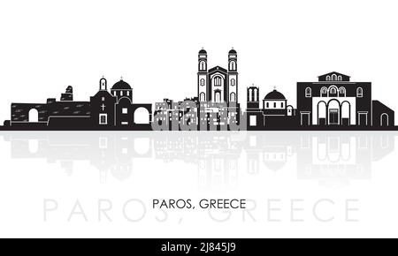 Silhouette Skyline panorama de l'île de Paros, Cyclades, Grèce - illustration vectorielle Illustration de Vecteur