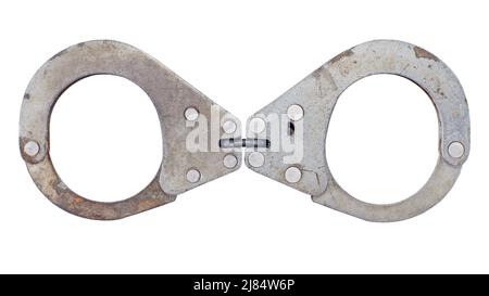 Menottes en fer à repasser. Isolé sur blanc Banque D'Images