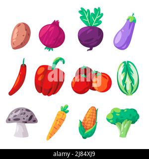 Collection de légumes ensemble d'illustrations d'icônes représentant des betteraves au Chili brocoli d'aubergines et autres Illustration de Vecteur