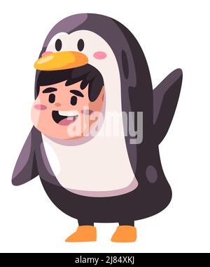 Costume animal de pingouin portant costume personnage vecteur sourire heureux drôle enfants Illustration de Vecteur