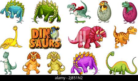 Différents dinosaures et illustration de la conception de texte Illustration de Vecteur