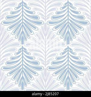 Un motif sans couture d'éléments végétaux bleus monochromes dessiné à la main. Feuilles de fantaisie de diverses plantes. Géométrie. Illustration vectorielle Illustration de Vecteur