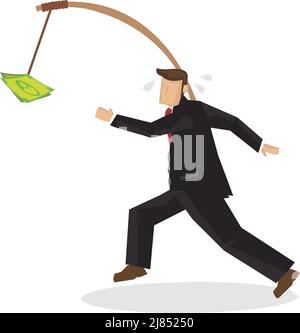 L'homme d'affaires court pour de l'argent. Concept pour la course de rat ou l'avidité. Illustration vectorielle de personnage de dessin animé plat isolée sur fond blanc. Illustration de Vecteur