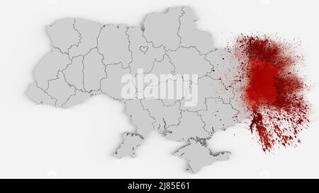 Coloration de sang sur la carte de l'Ukraine - rendu de 3D Banque D'Images