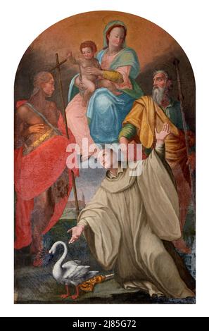 Madonna col Bambino con Beato Bernardo Tolomei,S.Giovanni Battista e S. Giacomo Maggiore - olio su tela - Ippolito Maria Cigna - 1741 - San Gimignano Banque D'Images