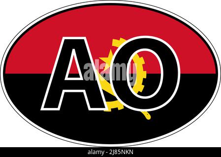Autocollant de l'étiquette du drapeau de l'AO Angola sur la voiture, plaque d'immatriculation internationale Illustration de Vecteur