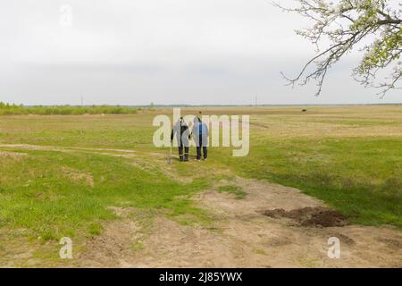 Des sapeurs ukrainiens délogent des mines plantées par des occupants russes dans un champ de la région de Kiev Banque D'Images