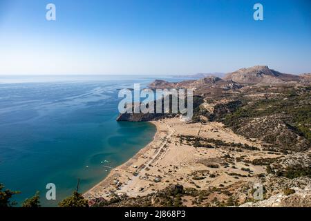 Vue depuis le monastère Saint de panagia tsambika (kyra psili), Rhode Island Banque D'Images