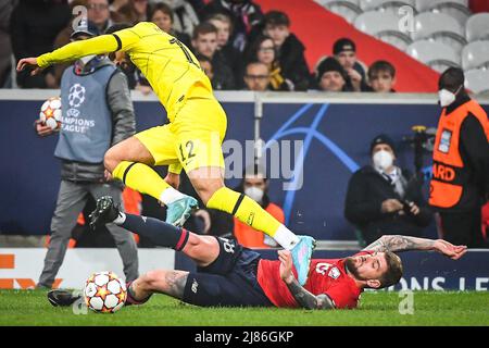 XEKA de Lille pendant la Ligue des champions de l'UEFA, Round de 16, match de football à 2nd jambes entre le LOSC Lille et Chelsea le 16 mars 2022 au stade Pierre Mauroy à Villeneuve-d'Ascq, France - photo Matthieu Mirville / DPPI Banque D'Images