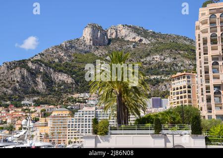 Port de plaisance du Cap d'ail et promontoire rocheux de Tete de Chien, sud de la France Banque D'Images