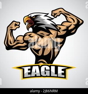 Eagle Body Builder logo personnage Design Mascot Premium Vector Illustration de Vecteur