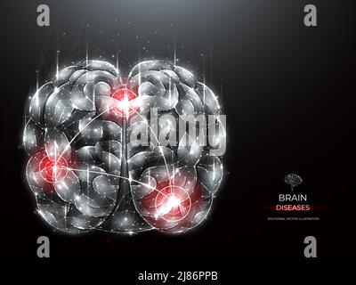 Illustration vectorielle polygonale d'une maladie inflammatoire du cerveau humain. Cerebrum faible poly art. Maladies du système nerveux bannière médicale, modèle ou b Illustration de Vecteur