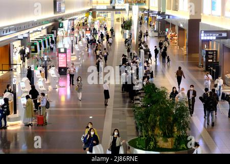 Tokyo, Japon. 13th mai 2022. Les passagers portant un masque facial comme mesure préventive contre la propagation du covid-19 sont vus à l'aéroport international de Tokyo, communément connu sous le nom d'aéroport Haneda à Tokyo. (Image de crédit : © James Matsumoto/SOPA Images via ZUMA Press Wire) Banque D'Images