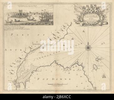 Carte de la mer DE BELFAST LOUGH. 1690 William III à Carrickfergus. CARTE COLLINS 1723 Banque D'Images