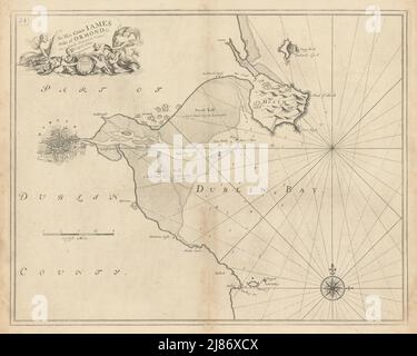 Carte de la mer DE LA BAIE DE DUBLIN. Howth Head Dalkey Clontarf Merrion. COLLINS 1723 vieille carte Banque D'Images