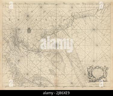 Carte DE la côte DE LA MER DU NORD. Côte est de l'Angleterre Hollande Flandre. CARTE COLLINS 1723 Banque D'Images