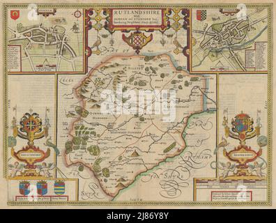 Carte du comté de Rutlandshire par John Speed. Roger Rae édition 1662 ancien antique Banque D'Images