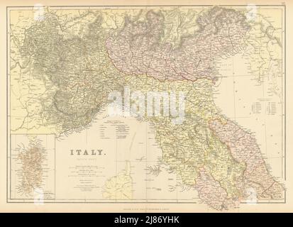 ITALIE NORD. Affichage des provinces et des chemins de fer. CARTE ancienne BLACKIE 1886 Banque D'Images