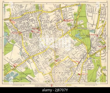 LONDRES NORD-EST. Walthamstow Leytonstone Leyton Lea Bridge Snaresbrook 1948 ancienne carte Banque D'Images