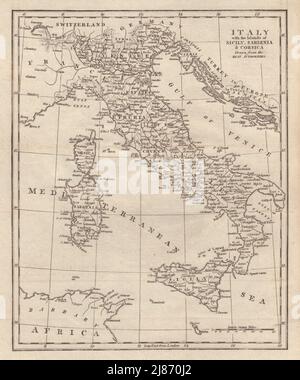 Italie avec les îles de Sicile, Sardaigne et Corse. COOKE 1801 ancienne carte Banque D'Images