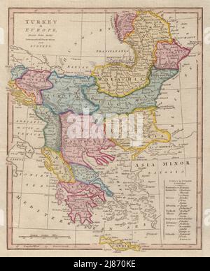 La Turquie en Europe. Balkans Grèce. La Roumanie et la Bulgarie sont inversées. CARTE COOKE 1817 Banque D'Images