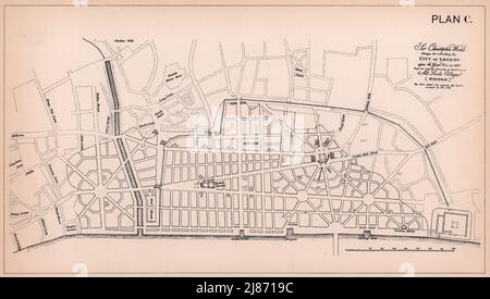 Conception de Wren pour la reconstruction de la ville de Londres après la carte du Grand incendie 1898 Banque D'Images