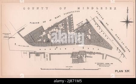 1872 Plan d'élargissement du chemin Harrow. Paddington Edgware Road Bayswater 1898 ancienne carte Banque D'Images